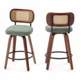 thumbnail image 1 of SESSLIFE Swivel Bar Stools Set of 2, 25.6" Counter Height Barstools with Upholstered Linen, Curved Backrest & Footrest, Mid-Century Modern Kitchen Stools for Kitchen Island, Green, 1 of 8