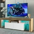 thumbnail image 1 of ENYOPRO TV Stand with Lights, Modern TV Cabinet for 70 inch TV, High Gloss TV Entertainment Center with 2 Storage Drawers for Living Room, Bedroom, Gray Walnut + White, TE2401, 1 of 10