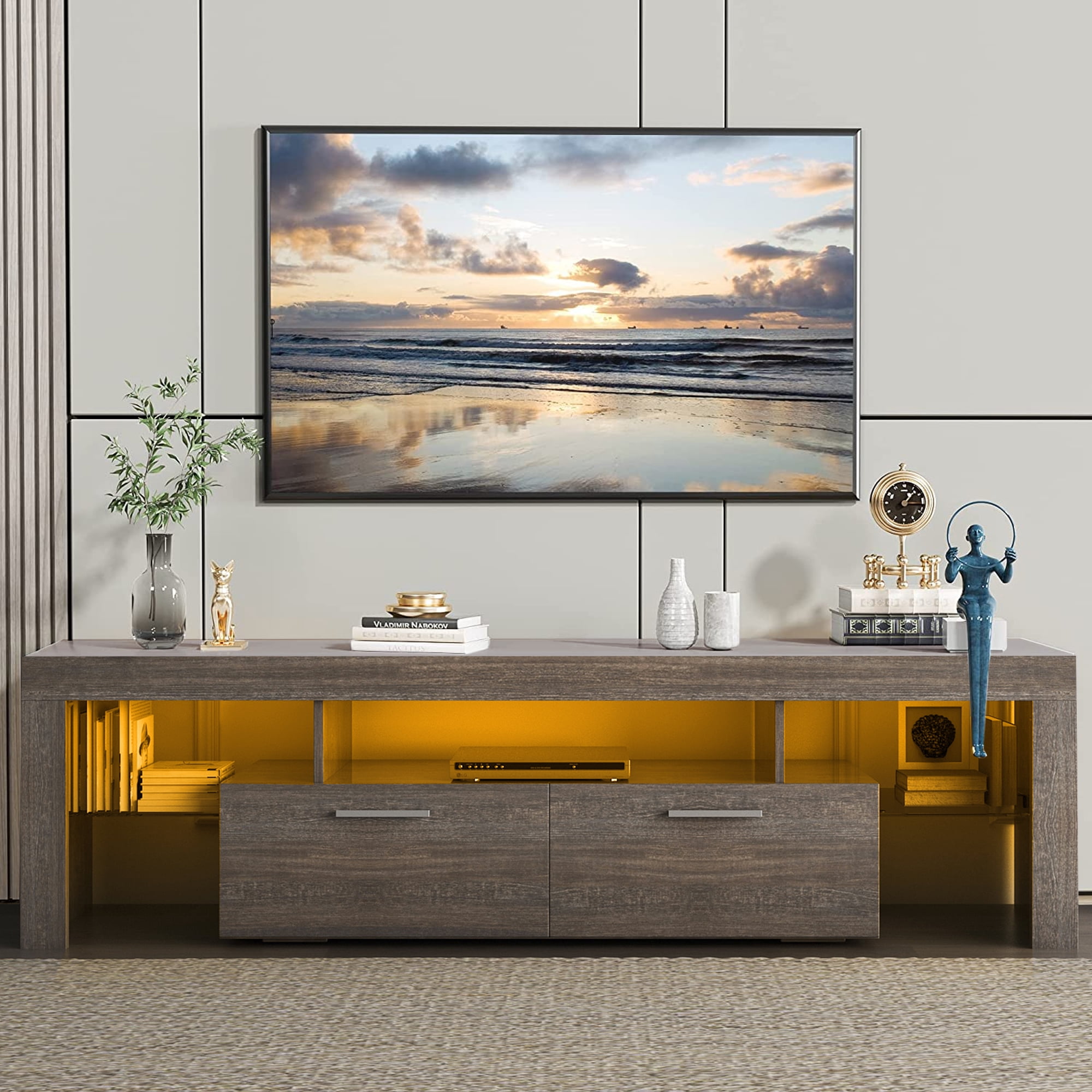 SESSLIFE TV Stand with Storage Space, High Gloss LED TV Stand for 70 ...