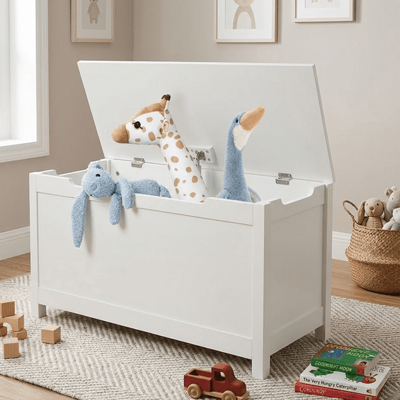 SESSLIFE Toy Storage Box, Wooden Toy Box and Storage Chest with Seating Bench, Toy Chest with Safety Hinged Lid, Gift for Boys Girls