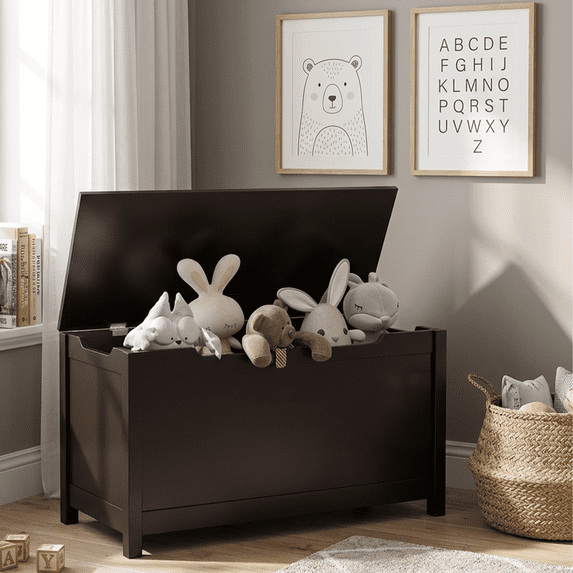 SESSLIFE Toy Storage Box, Wooden Toy Box and Storage Chest with Seating Bench, Toy Chest with Safety Hinged Lid, Gift for Boys Girls