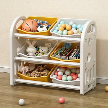 SESSLIFE Toy Storage Organizer, 4-Layer Removable Kids Toy Shelf w/Multi Bins, Toddlers Shelf for Child's Bedroom Playroom