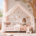 thumbnail image 1 of SESSLIFE Twin House Bed for Boys and Girls, Toddler Floor Bed with Safety Guardrails, Sturdy Platform Support, No Box Spring Needed, 350lbs, White, 1 of 6