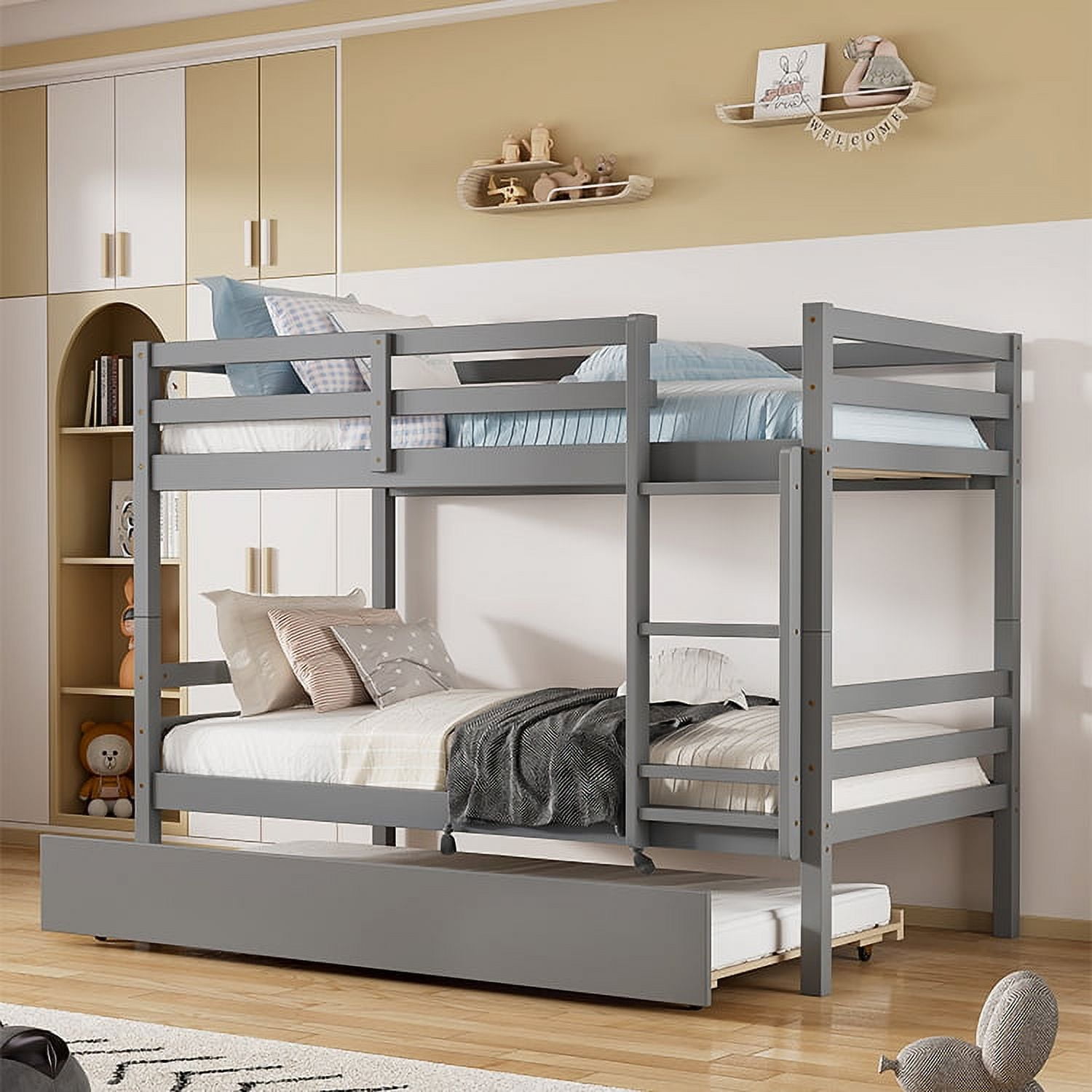 SESSLIFE Twin Over Twin Bunk Bed with Ladder and Safety Rails, Home Use