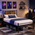 thumbnail image 1 of SESSLIFE Twin Size Bed Frame with Headboard, Metal Platform Bed Frame with Wood Panel, Noise Free Steel Slat Support, No Box Spring Needed, Under Bed Storage, 300 LBS, 1 of 9