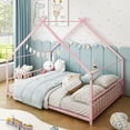 thumbnail image 1 of SESSLIFE Twin-Size House Bed, Metal Twin Platform Bed, House-shaped Design, Tent Bed with Roof and Chimney for Bedroom, No Box Spring Needed, Easy Assembly,Pink, 1 of 6
