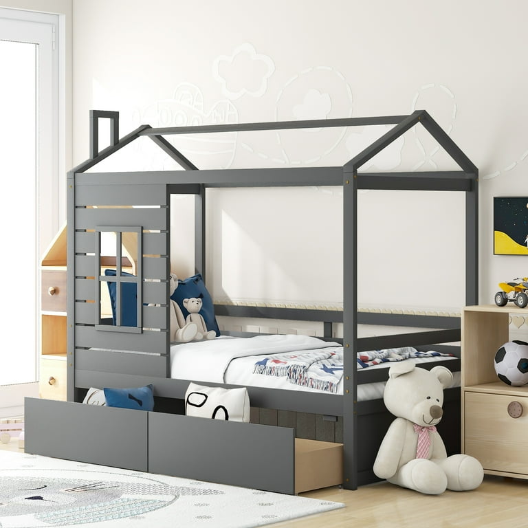 Twin size house bed frame deals