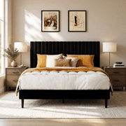 SESSLIFE Full Size Bed Frame with Adjustable Headboard, Velvet Upholstered Platform Bed Frame with Heavy Duty Support, No Box Spring Needed, Quiet Stable Slats, Modern Tufted Headboard, Black