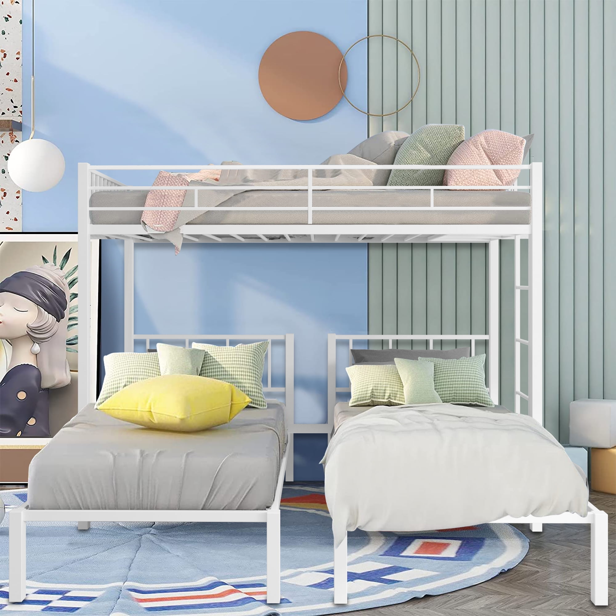 SESSLIFE Twin Size Metal Triple Bunk Bed, Twin Over Twin Triple Bunk