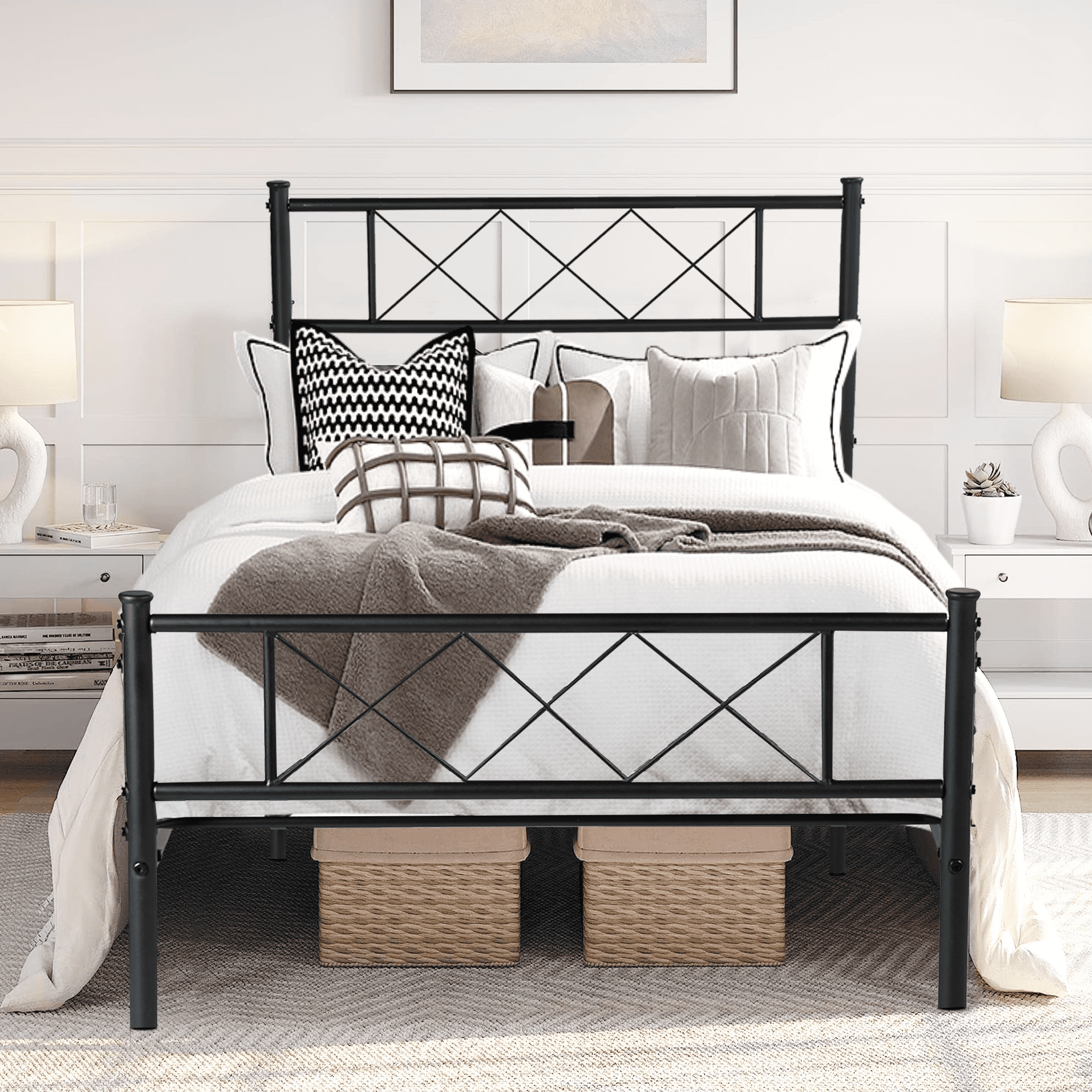 SESSLIFE Twin Size Platform Bed Frame with Headboard, Rustic Country