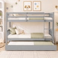 thumbnail image 1 of SESSLIFE Twin Over Twin Bunk Bed with Trundle, Convertible Wood Bunk Bed Frame with Ladder & Safety Guardrail, Separates into 2 Twin Beds, Space-Saving for Kids Bedroom, Guest Room, Gray, 1 of 8
