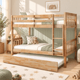 thumbnail image 1 of SESSLIFE Twin Over Twin Bunk Bed with Trundle, Convertible Wood Bunk Bed Frame with Ladder & Safety Guardrail, Separates into 2 Twin Beds, Space-Saving for Kids Bedroom, Guest Room, Natural, 1 of 8