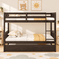 thumbnail image 1 of SESSLIFE Twin Over Twin Bunk Bed with Trundle, Convertible Wood Bunk Bed Frame with Ladder & Safety Guardrail, Separates into 2 Twin Beds, Space-Saving for Kids Bedroom, Guest Room, Espresso, 1 of 8