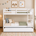 thumbnail image 1 of SESSLIFE Twin Over Twin Bunk Bed with Trundle, Convertible Wood Bunk Bed Frame with Ladder & Safety Guardrail, Separates into 2 Twin Beds, Space-Saving for Kids Bedroom, Guest Room, White, 1 of 9