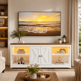 thumbnail image 1 of PAPROOS TV Stand for 65 Inch TV, Modern Farmhouse TV Cabinet with LED Light,  Entertainment Centre with Storage Spacefor Living Room,Brown+White, 1 of 12