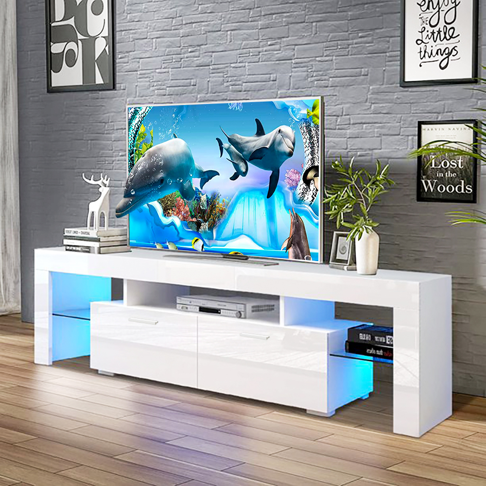 SESSLIFE White TV Stand for 70 Inch TV, Modern TV Cabinet with 16 Color LED Light - image 1 of 11