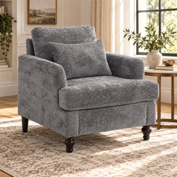 SESSLIFE Accent Chair, Comfy Upholstered Armchair with Wide Seat, Mid Century Modern Reading Chair for Living Room Bedroom, Home Office, Small Spaces, Gray