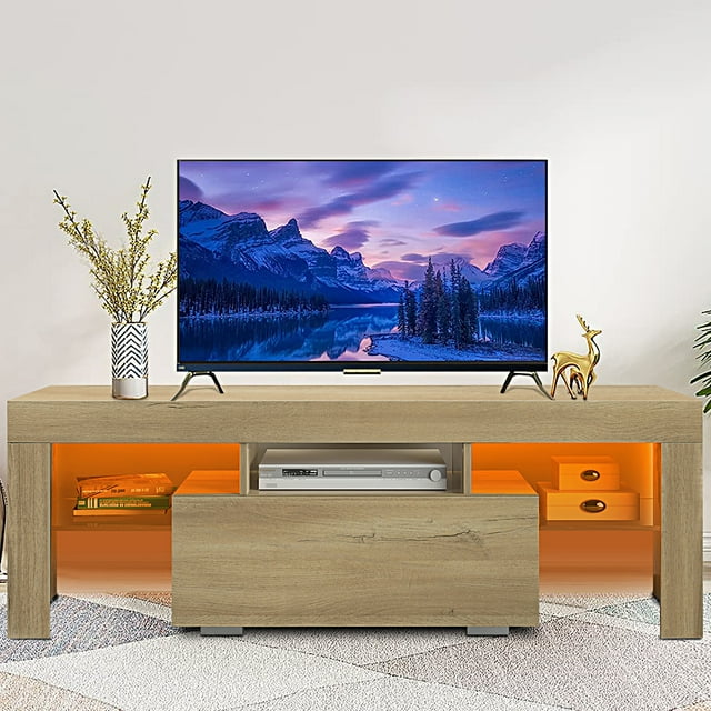 SESSLIFE Wood TV Stand for 55 inch TV, Wooden Entertainment Center