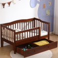 thumbnail image 1 of SESSLIFE Wood Toddler Day Bed with 2 Pull-Out Drawers, Kid Bed Frame with Fence Railings, No Box Spring Needed, Solid Wood Slats Supported Daybed for Toddler (Espresso), 1 of 7