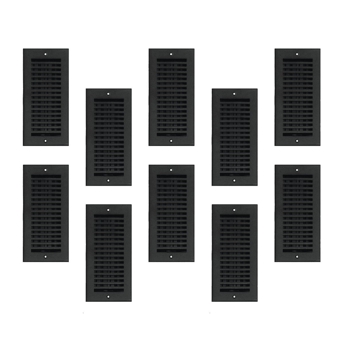 SET of 10 SLEEK Vent cover 4"x10" duct opening (Overall 5-1/2"x 11-3/4") in Simple Design Solid Cast Aluminum register cover || Powder Coated Black with holes