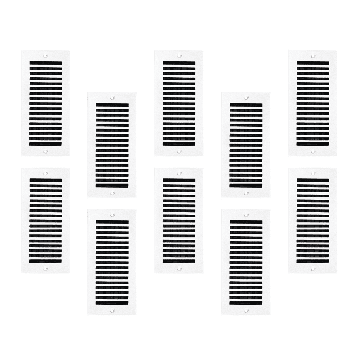 SET of 10 SLEEK Vent cover 4"x10" duct opening (Overall 5-1/2"x 11-3/4") in Simple Design Solid Cast Aluminum register cover || Powder Coated White with holes