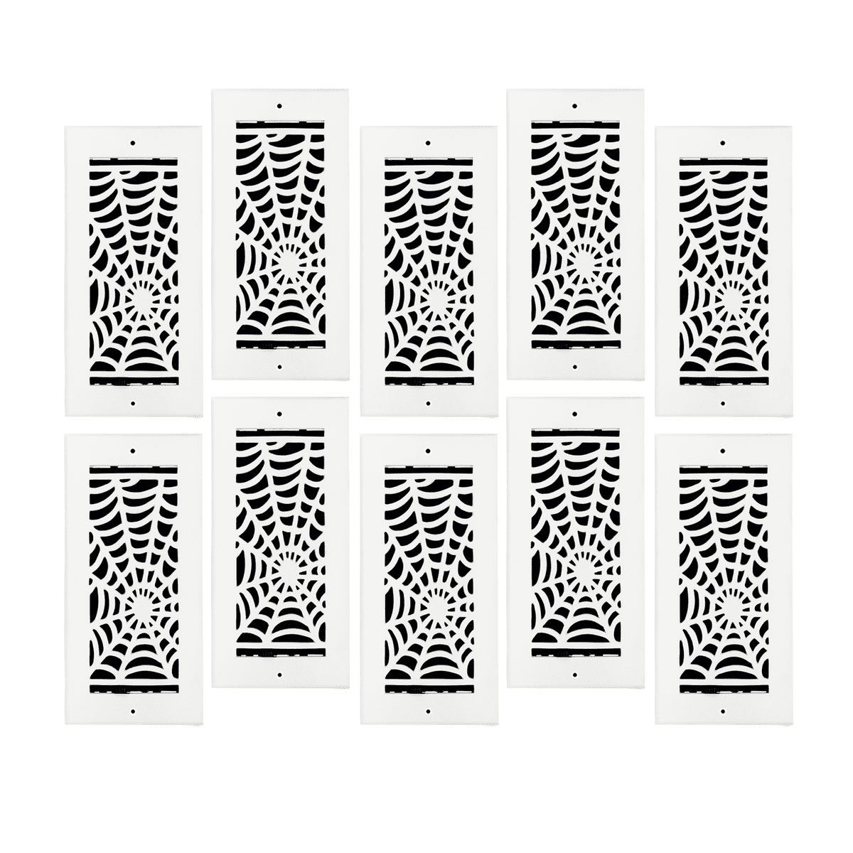 SET OF 10 Spooky Gothic Vent Cover 4"x10" Duct Opening (Overall 5-1/2"x 11-3/4") in Spider Web Solid Cast Aluminum Register Cover || Powder Coated White with holes