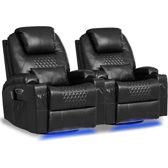 SET of 2 Dual Motor Power Swivel Rocker Recliner Chair with Heat and Massage,Electric Glider Rocking Chairs for Nursery,Theater Seating with LED Lights, USB A/USB C Ports for Living Room