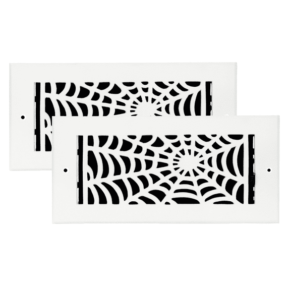 SET OF 2 Spooky Gothic Vent Cover 4"x10" Duct Opening (Overall 5-1/2"x 11-3/4") in Spider Web Solid Cast Aluminum Register Cover || Powder Coated White with holes