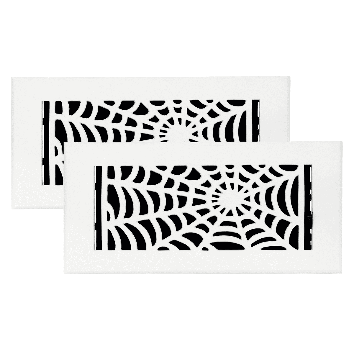 SET OF 2 Spooky Gothic Vent Cover 4"x10" Duct Opening (Overall 5-1/2"x 11-3/4") in Spider Web Solid Cast Aluminum Register Cover || Powder Coated White No holes