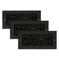 thumbnail image 1 of SET OF 3 Spooky Gothic Vent Cover 4"x10" Duct Opening (Overall 5-1/2"x 11-3/4") in Spider Web Solid Cast Aluminum Register Cover || Powder Coated Black with holes, 1 of 5