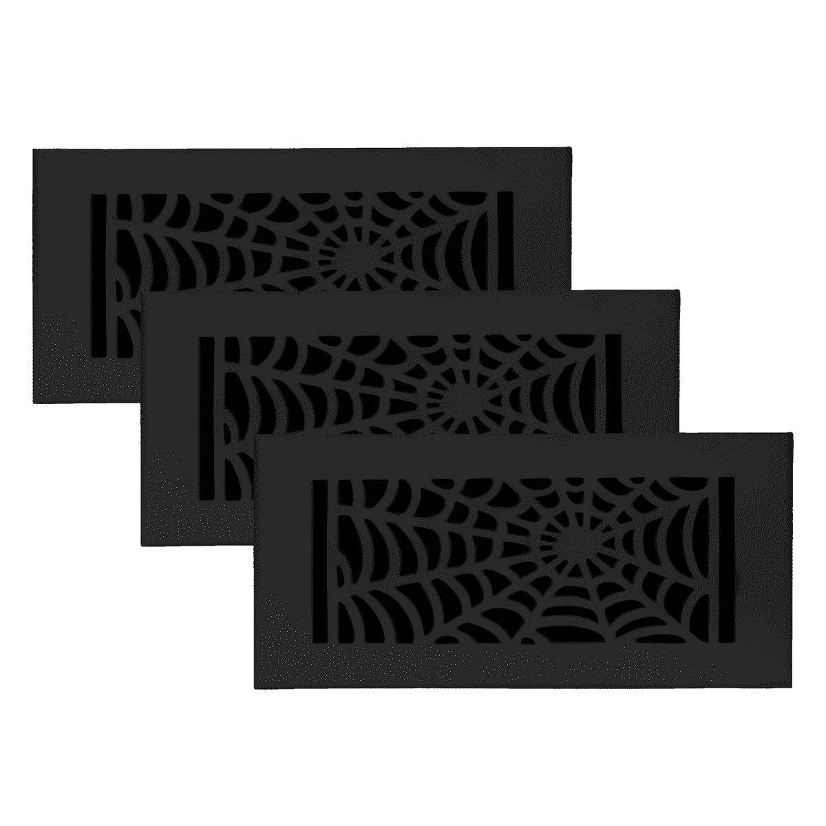SET OF 3 Spooky Gothic Vent Cover 4"x10" Duct Opening (Overall 5-1/2"x 11-3/4") in Spider Web Solid Cast Aluminum Register Cover || Powder Coated Black No holes