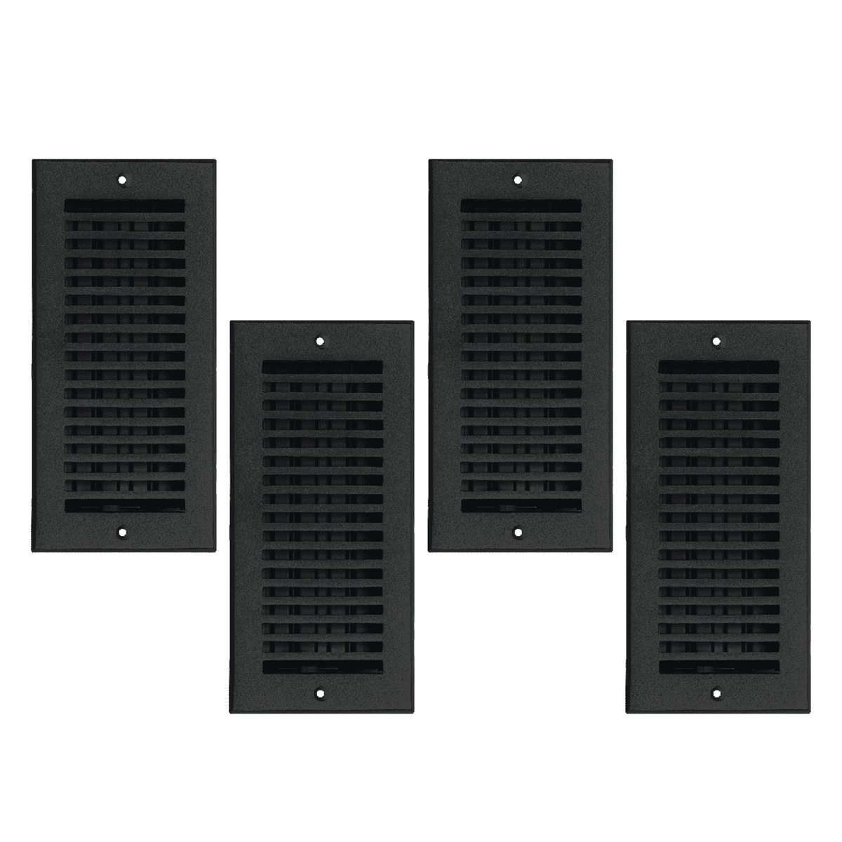SET of 4 SLEEK Vent cover 4"x10" duct opening (Overall 5-1/2"x 11-3/4") in Simple Design Solid Cast Aluminum register cover || Powder Coated Black with holes