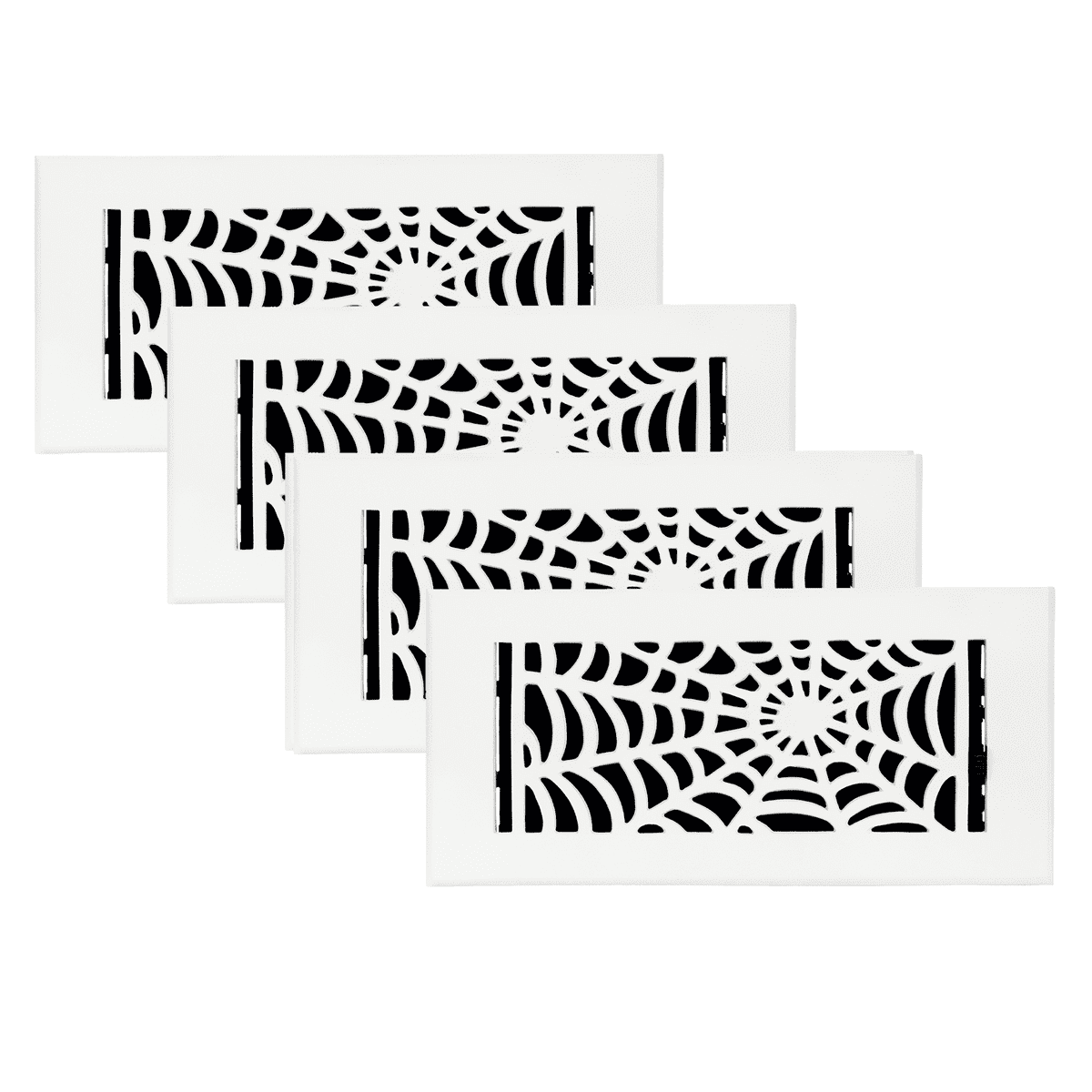 SET OF 4 Spooky Gothic Vent Cover 4"x10" Duct Opening (Overall 5-1/2"x 11-3/4") in Spider Web Solid Cast Aluminum Register Cover || Powder Coated White No holes