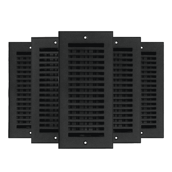 SET of 5 SLEEK Vent cover 4"x10" duct opening (Overall 5-1/2"x 11-3/4") in Simple Design Solid Cast Aluminum register cover || Powder Coated Black with holes