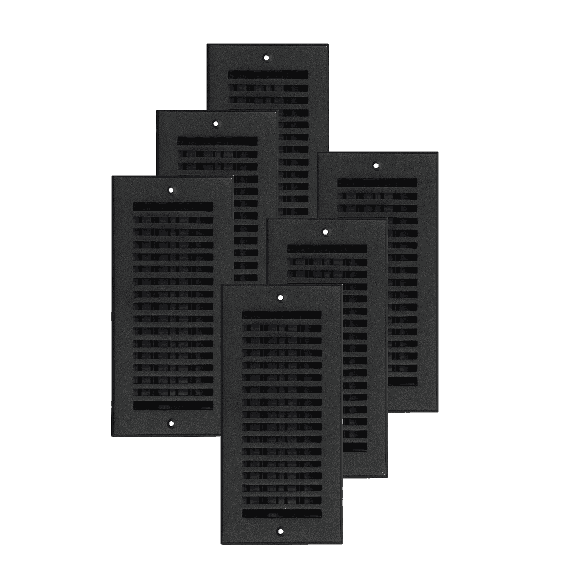 SET of 6 SLEEK Vent cover 4"x10" duct opening (Overall 5-1/2"x 11-3/4") in Simple Design Solid Cast Aluminum register cover || Powder Coated Black with holes