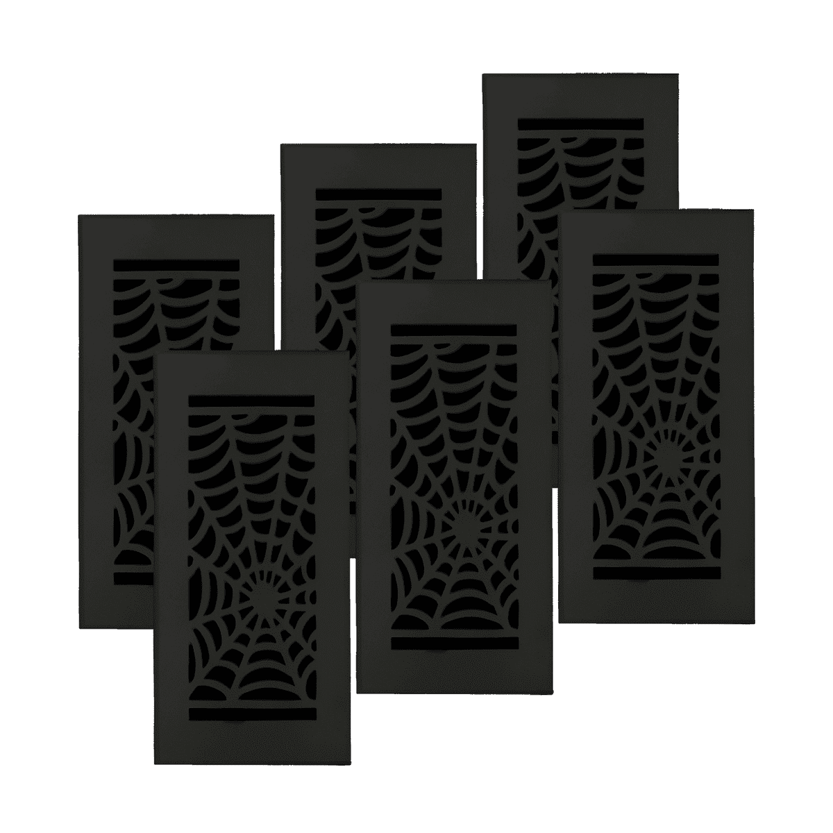 SET OF 6 Spooky Gothic Vent Cover 4"x10" Duct Opening (Overall 5-1/2"x 11-3/4") in Spider Web Solid Cast Aluminum Register Cover || Powder Coated Black No holes