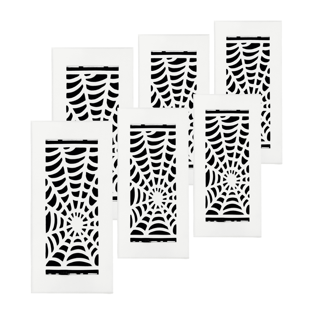 SET OF 6 Spooky Gothic Vent Cover 4"x10" Duct Opening (Overall 5-1/2"x 11-3/4") in Spider Web Solid Cast Aluminum Register Cover || Powder Coated White No holes
