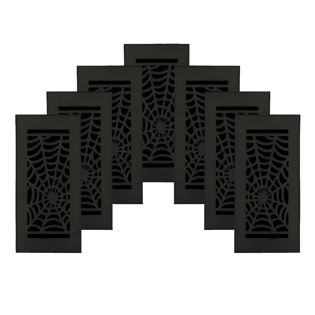 SET OF 7 Spooky Gothic Vent Cover 4"x10" Duct Opening (Overall 5-1/2"x 11-3/4") in Spider Web Solid Cast Aluminum Register Cover || Powder Coated Black No holes