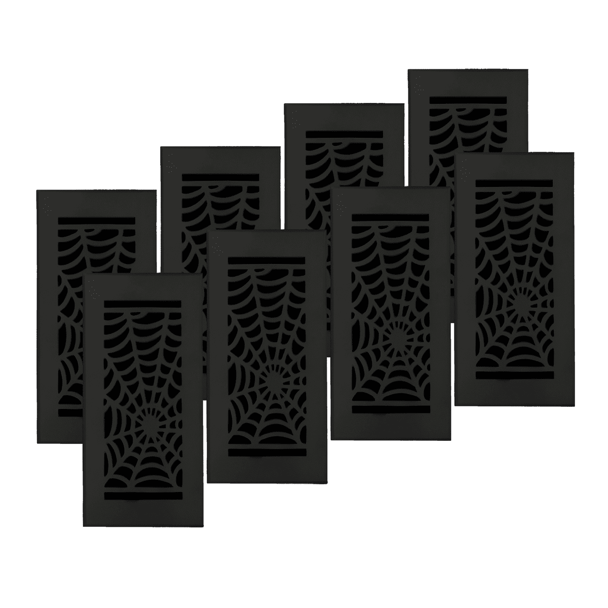 SET OF 8 Spooky Gothic Vent Cover 4"x10" Duct Opening (Overall 5-1/2"x 11-3/4") in Spider Web Solid Cast Aluminum Register Cover || Powder Coated Black No holes