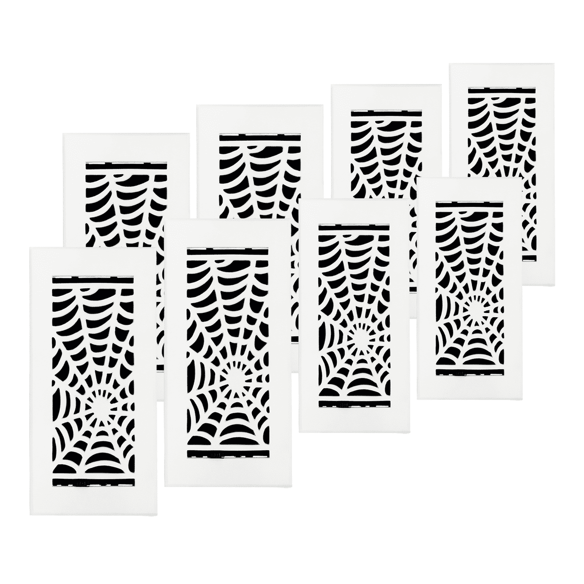 SET OF 8 Spooky Gothic Vent Cover 4"x10" Duct Opening (Overall 5-1/2"x 11-3/4") in Spider Web Solid Cast Aluminum Register Cover || Powder Coated White No holes
