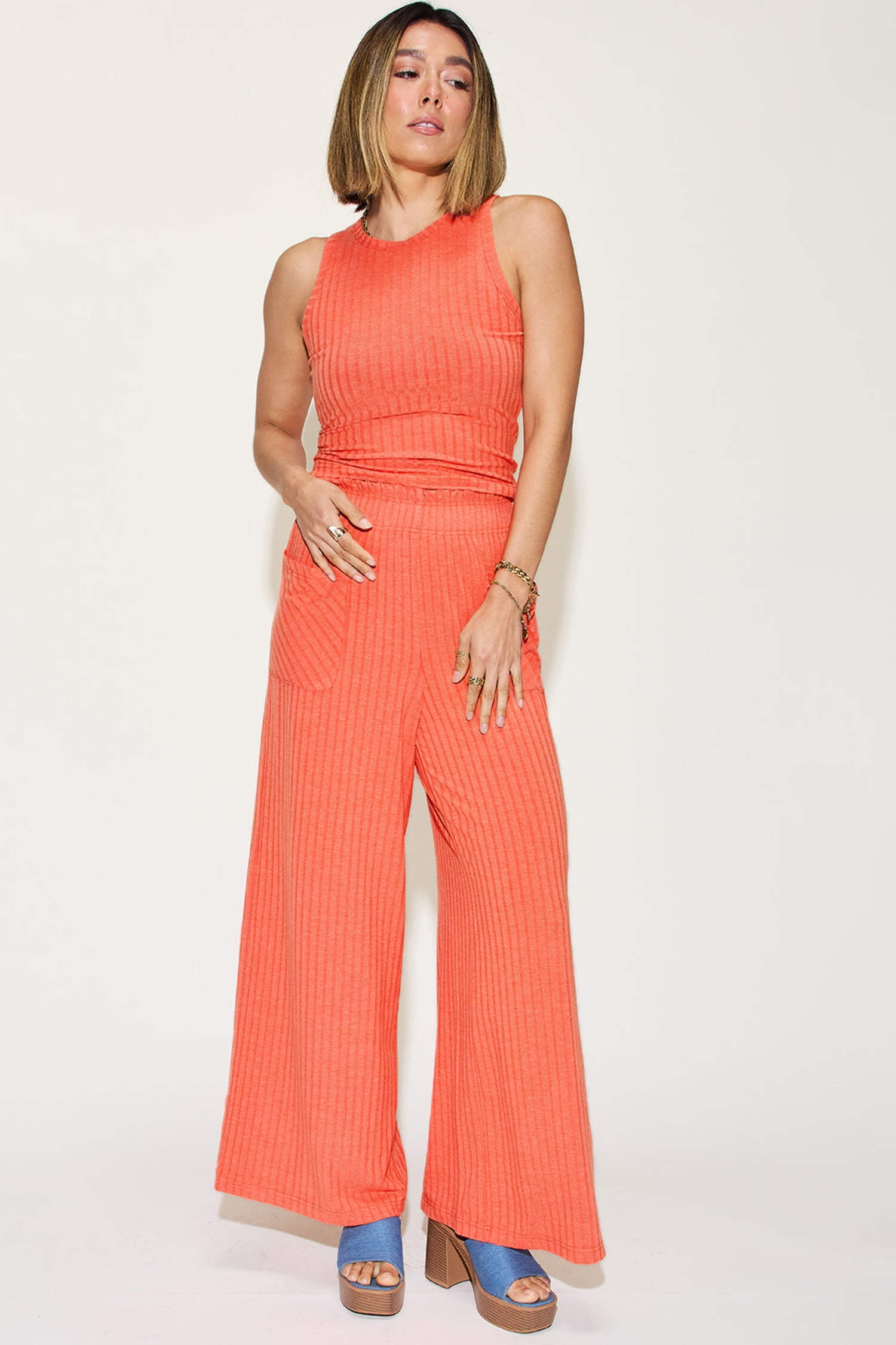 Basic Bae Full Size Ribbed Tank and Wide Leg Pants Set main image 0