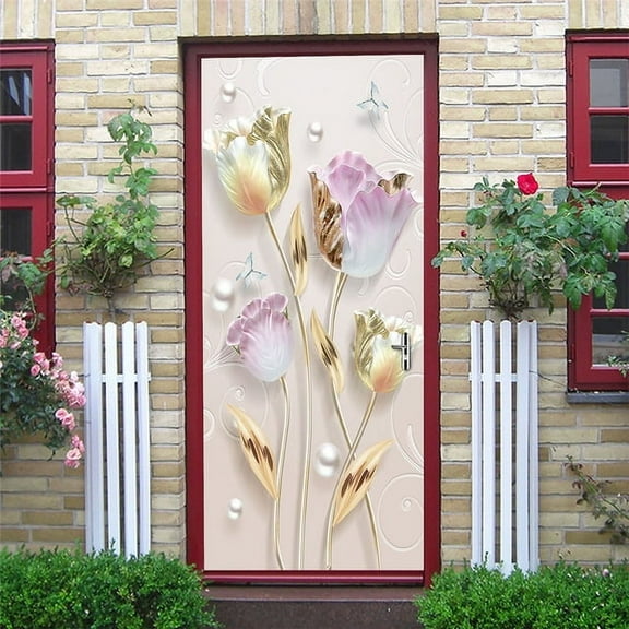 SET D View Flower Door Mural Decals Room ration Home Design PVC Peel and Stick Wallpaper Wall Sticke