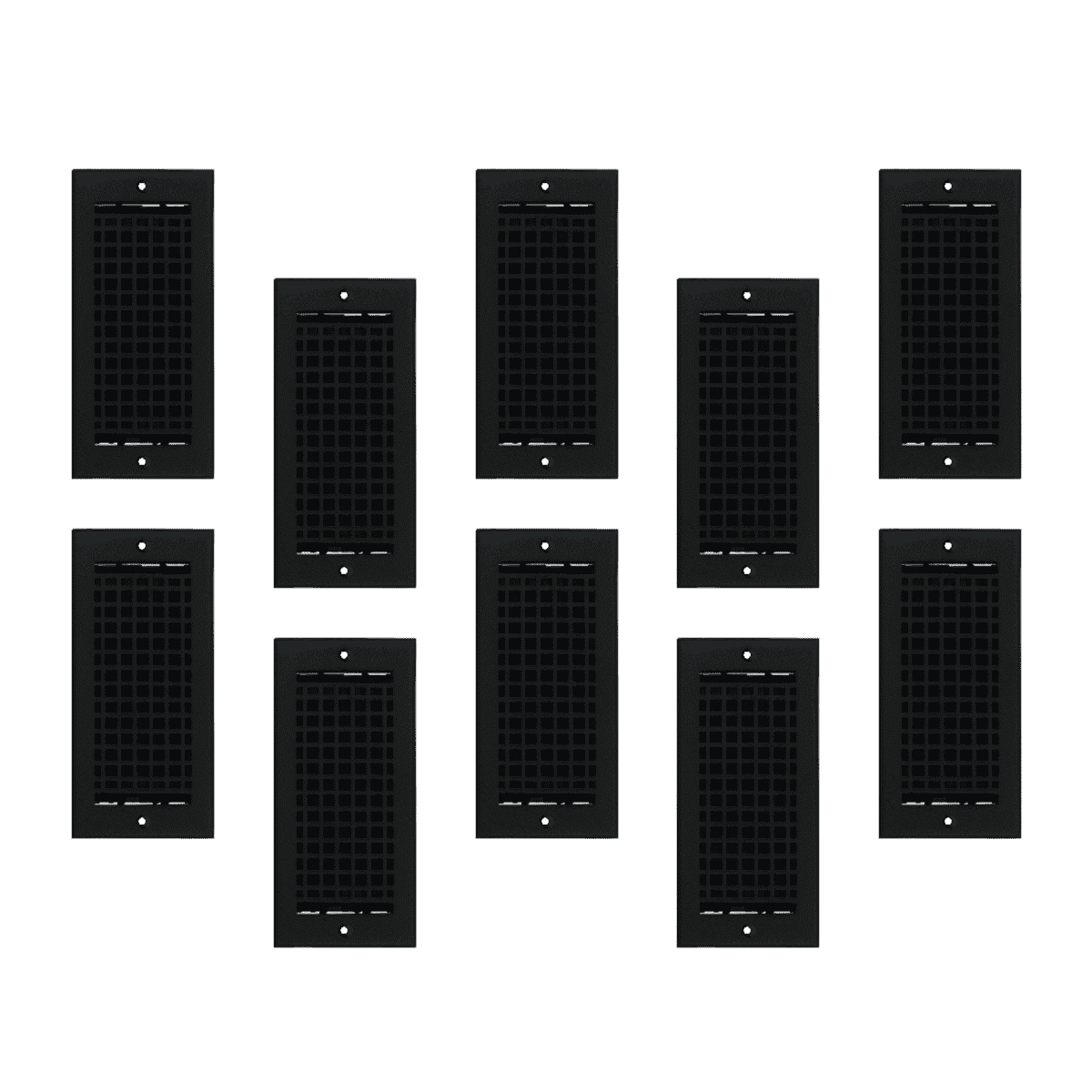 SET OF 10 Mosaic Air Supply Vent 4"x10" Duct Opening (Overall 5-1/2"x 11-3/4") Heavy Gauge Solid Cast Register || Powder Coated Black with holes