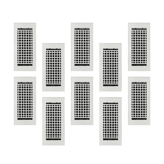 SET OF 10 Mosaic Air Supply Vent 4"x10" Duct Opening (Overall 5-1/2"x 11-3/4") Heavy Gauge Solid Cast Register || Powder Coated White No holes