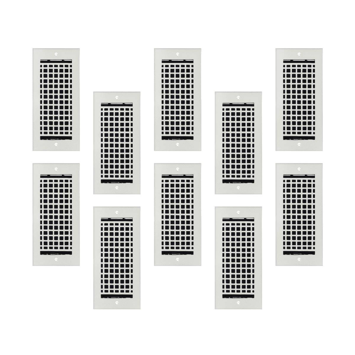 SET OF 10 Mosaic Air Supply Vent 4"x10" Duct Opening (Overall 5-1/2"x 11-3/4") Heavy Gauge Solid Cast Register || Powder Coated White with holes