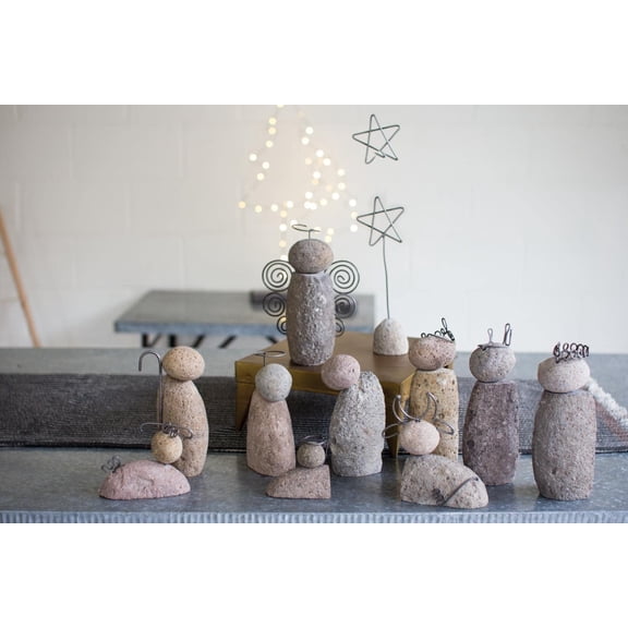 Kalalou Transitional River Rock Nativity Scene, Set of 12, 12 Inches Dia, Gray