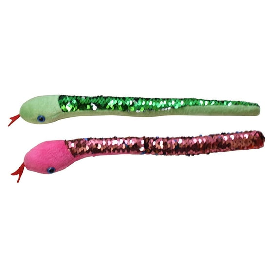 SET OF 2 - 16" Plush Snake with Mermaid 2 Color Reversible Sequin Scales - Stuffed Sensory Fidget Toy (Random Colors)