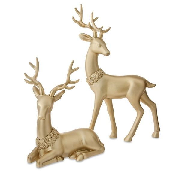 Blow Mold Plastic Deer Christmas Tabletop Decoration, Gold, 2 Count, by Holiday Time