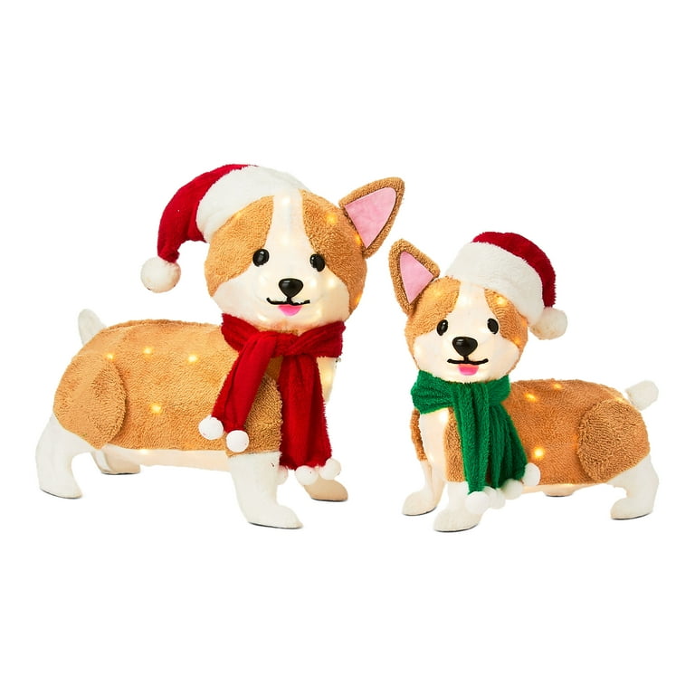 Indoor/Outdoor Light-Up Plush Corgi Dogs Christmas Decoration with - Main Image