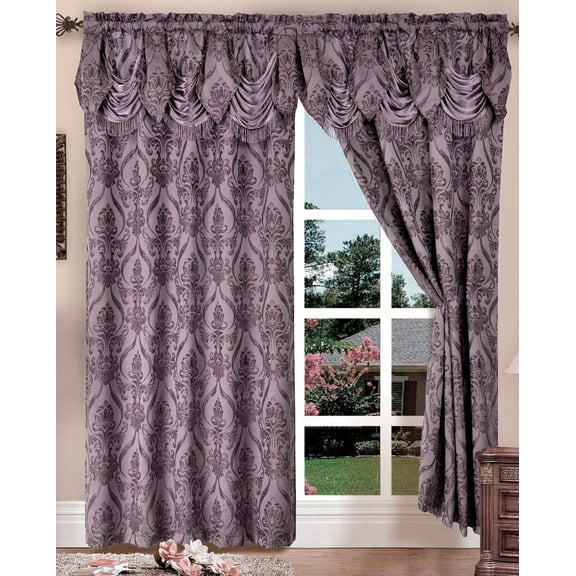 SET OF 2 PENELOPIE CURTAIN PANELS WITH ATTACHED AUSTRIAN VALANCE 84 inches long window, PURPLE